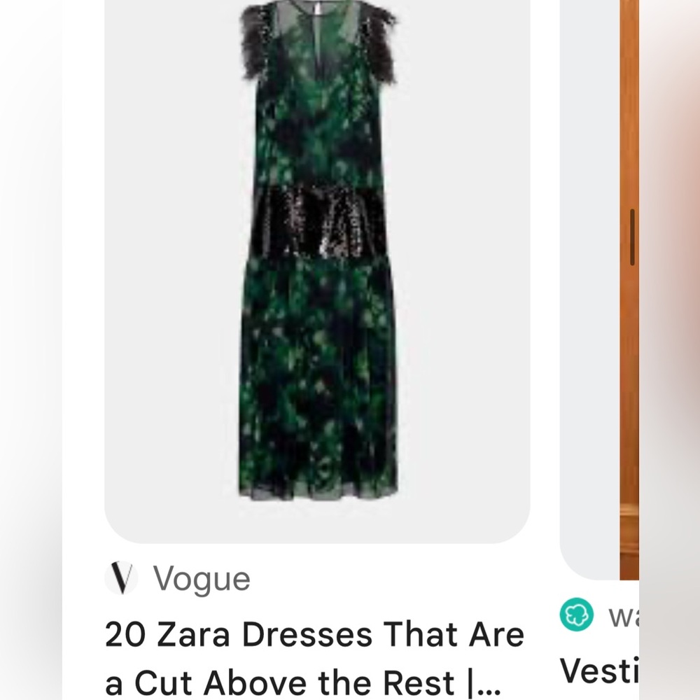 Zara Limited Combination Printed Maxi Dress Green Feather Sequin Evening Med NWT - Picture 16 of 17